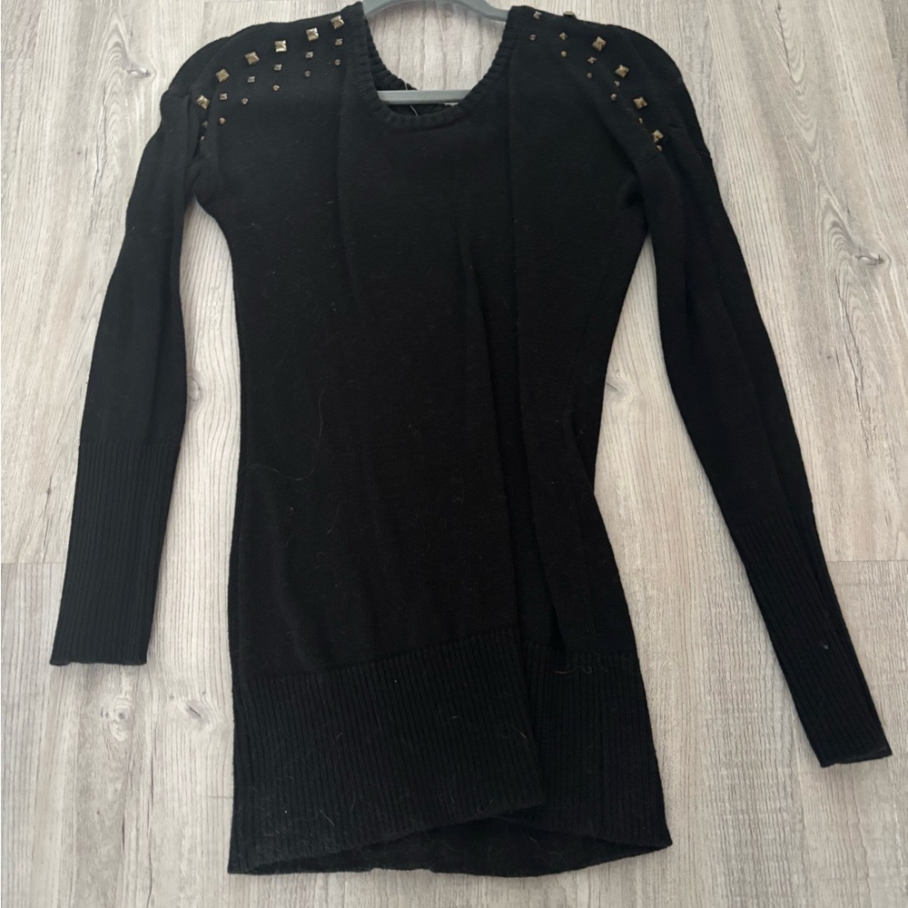 Shirt dress in black with gold studs